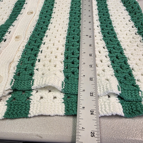 The Drop Women's Tatum Crochet Splitneck Polo Top in Emerald Stripe Size XL - Picture 6 of 7